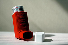 Red asthma inhaler